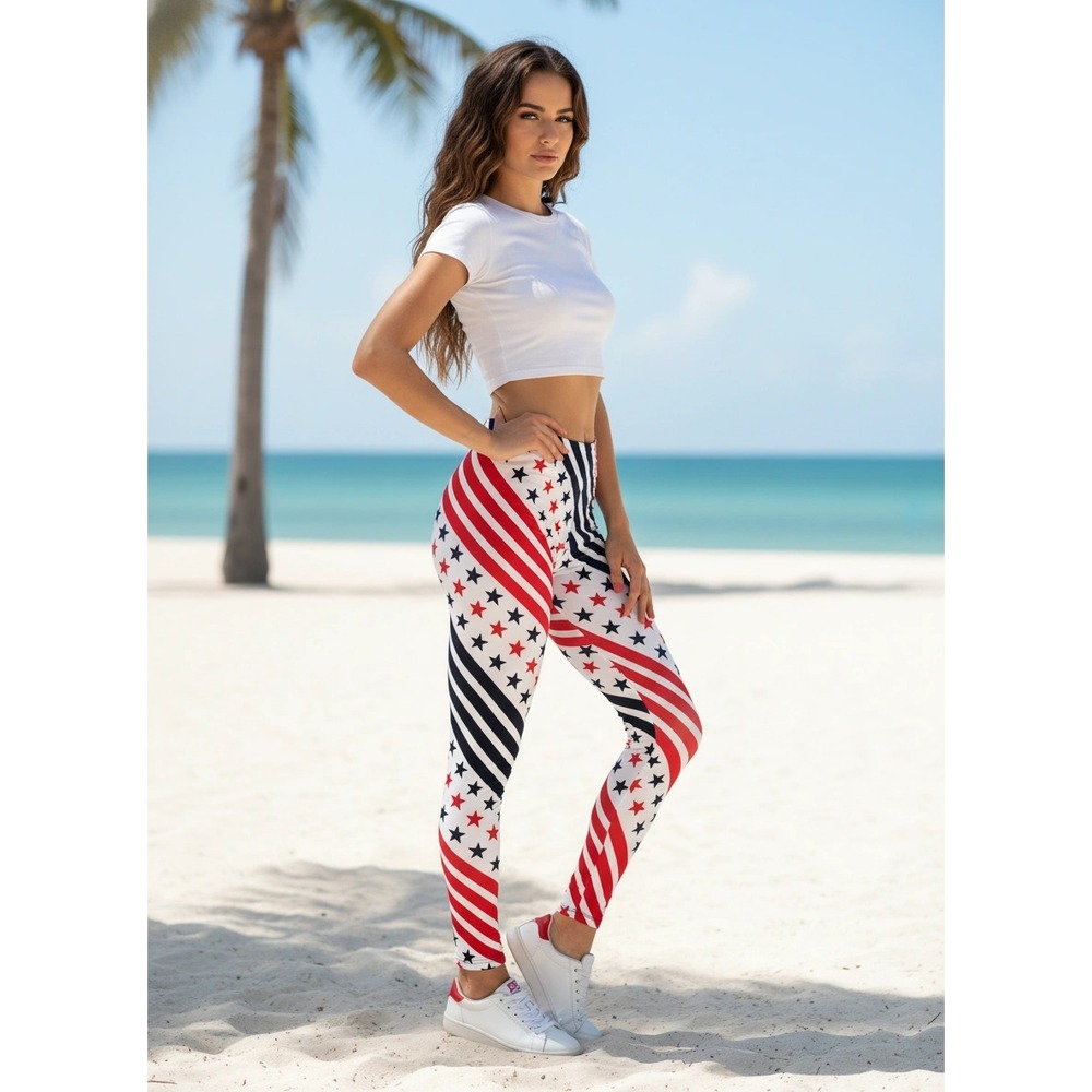 New Mix Patriotic Leggings One Size NWT American Flag Stars Stripes Red Wht blue